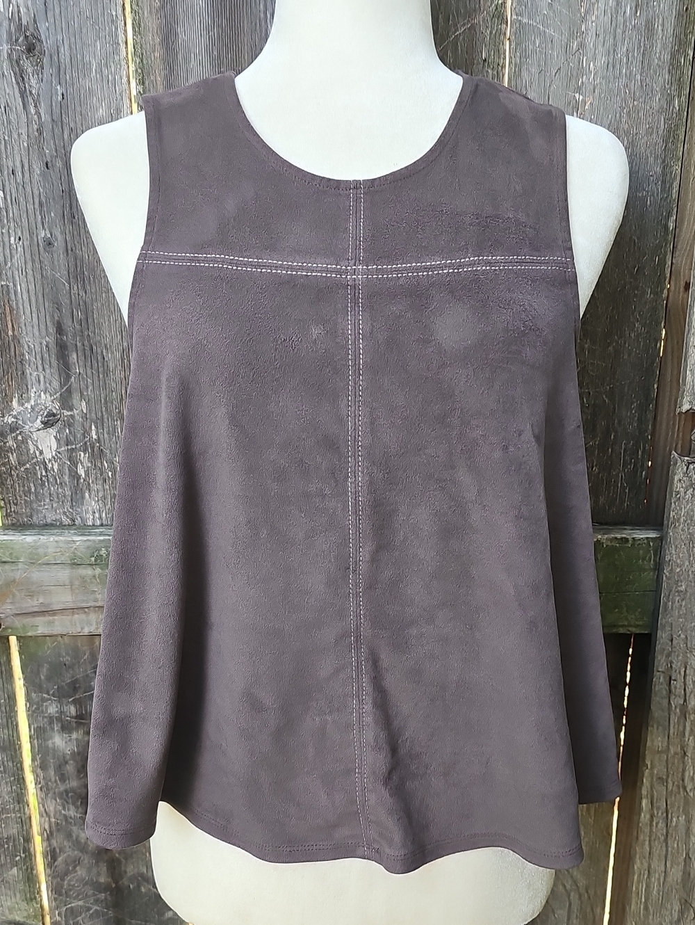 Chloe & Katie Dark Brown Suede-Look Sleeveless Tank Crop M
